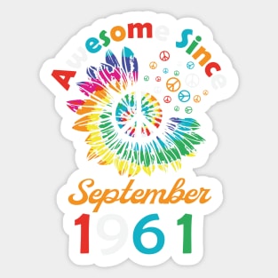 Funny Birthday Quote, Awesome Since September 1961, Retro Birthday Sticker